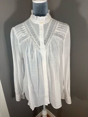 NWT GAP White Lace Yoke Ruffled Collar Blouse Size M